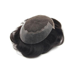 Peluca para hombre Q6 con encaje francés, parte frontal, fina, de cuero, lateral y trasera + soporte portátil gratis