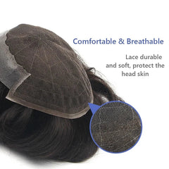 Peluca para hombre Q6 con encaje francés, parte frontal, fina, de cuero, lateral y trasera + soporte portátil gratis