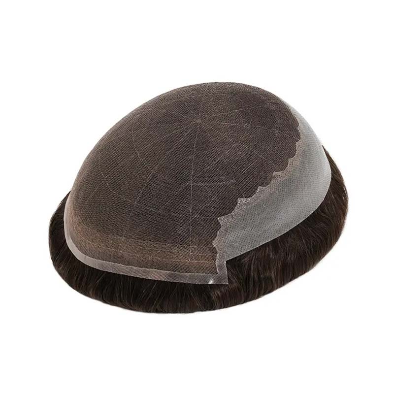 Peluca para hombre Q6 con encaje francés, parte frontal, fina, de cuero, lateral y trasera + soporte portátil gratis